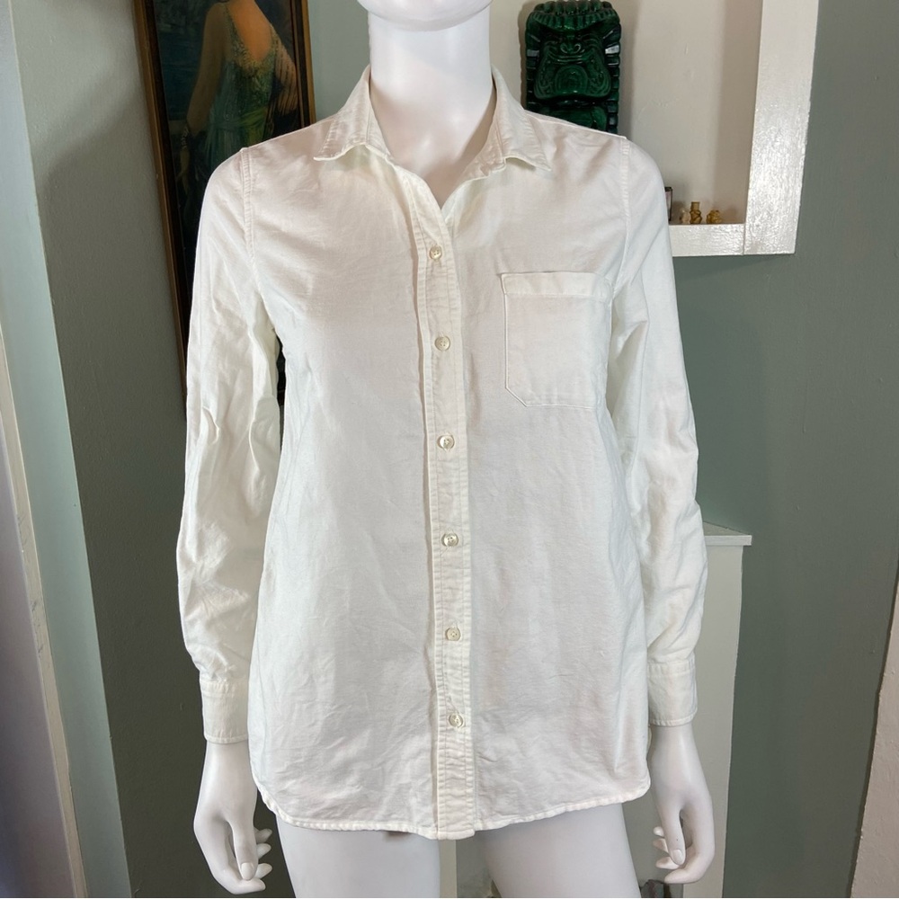 Sézane Off-White Cotton One Pocket Dress Shirt Blouse Top Long Sleeve Button 36